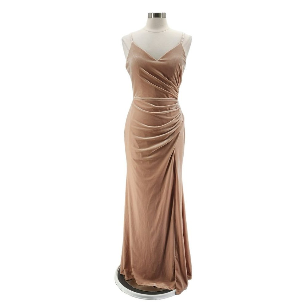 Revelry Rory Cream Velvet Bridesmaid Tan Maxi Dress 8
